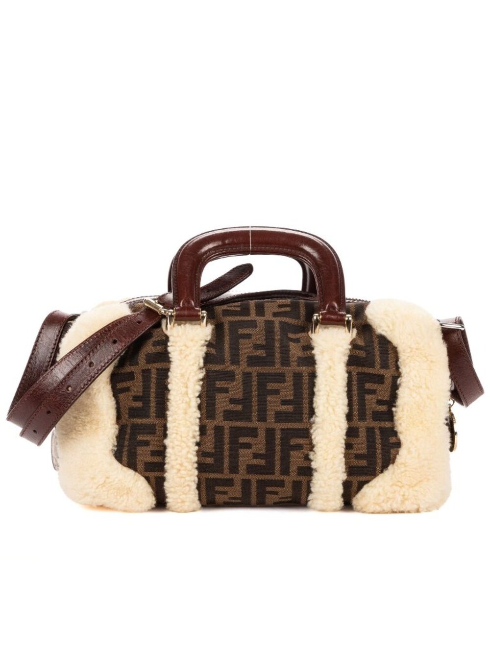 Fendi Vintage Boston Dark Brown Sheep Shoulder Bag